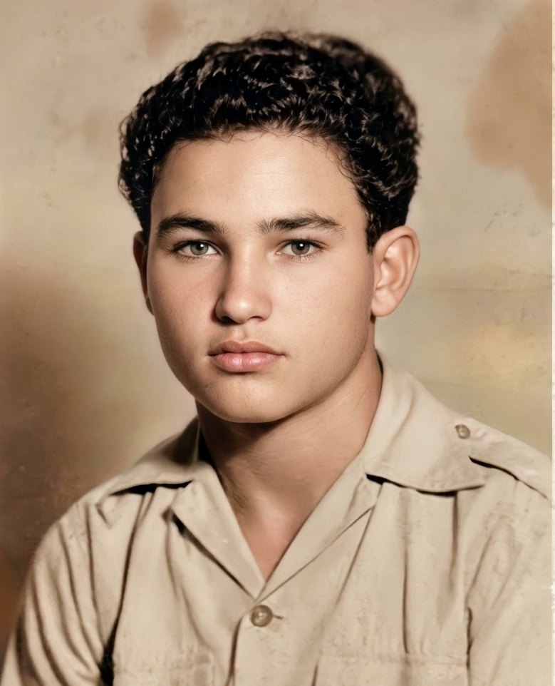 Restored and colorized portrait of a young man